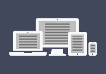 Device Icons: smart phone, tablet, laptop and desktop computer. Vector illustration of responsive web design.