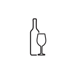 Wine bottle and wineglass icon isolated on white