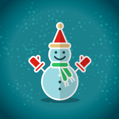 Happy winter snowman with mittens and scarf. Christmas Line art color icon for apps and websites. Vector