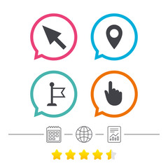 Mouse cursor icon. Hand or Flag pointer symbols.