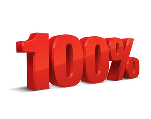 100% percent, 3D object, vector, eps10. Red sign of sale, quality, original, guarantee, natural