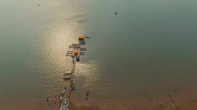 aerial view fishery village in kra siew dam suphanburi central of thailand