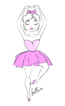 Ballerina. Cute dancer, doodle art for print, poster, greeting card. Vector stock