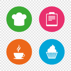 Coffee cup icon. Chef hat symbol. Muffin cupcake.