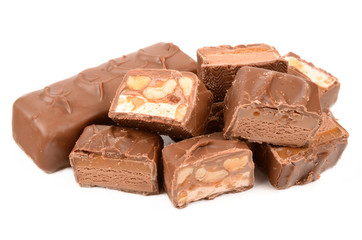 Chocolate with caramel on a white background