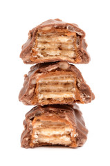Chocolate with caramel on a white background