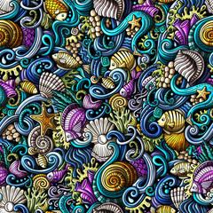 Cartoon doodles under water life seamless pattern