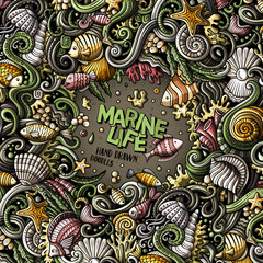 Cartoon hand-drawn doodles Underwater life illustration
