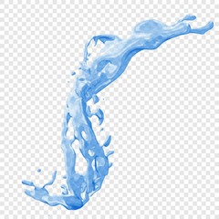 Transparent water splashes and drops in blue colors, isolated vector illustration