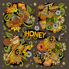 Vector cartoon set of Honey theme doodles design elements