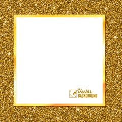Glittering background with white banner and place for your message. Modern, gold template for VIP card, exclusive gift certificates, luxury voucher, presentation for shop.