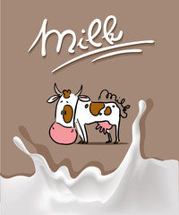 splash milk design with cow cartoon and milk symbol - vector illustration