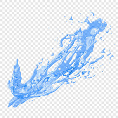 Transparent water splashes and drops in blue colors, isolated vector illustration