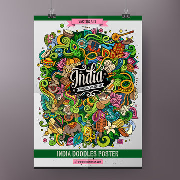 Cartoon colorful hand drawn doodles India poster template