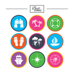 Cruise trip, ship and yacht icons. Travel signs.