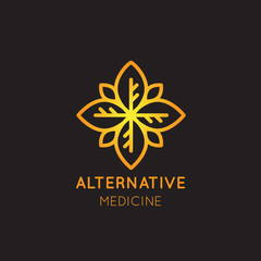 Vector Icon Style Gold Logo Sign of  Alternative Medicine. IV Vitamin Therapy, Anti-Aging, Wellness, Ayurveda, Chinese Medicine. Holistic centre. Green Energy Mandala