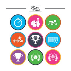 Sport games, fitness icon. Football, tennis.