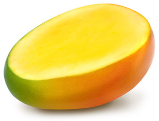 Juicy fresh mango isolated on a white background. Ripe tropical fruit with antioxidant effect.