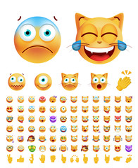 Set of Cute Emoticons on Transparent Background. Isolated Vector Illustration