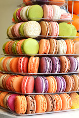 Pyramid of colorful tasty assortment of macarons 