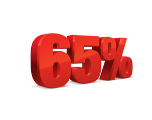 65 percent off, sale background, isolated red object 3D. Eps10 Vector.