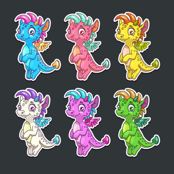 Naklejki Funny colorful dragon stickers set.