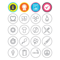 Universal icons. Quotes, ribbon heart and cake.