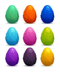 Colorful fantasy fluffy eggs set.