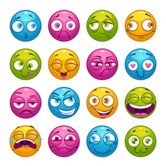 Colorful cartoon comic faces with different emotions.