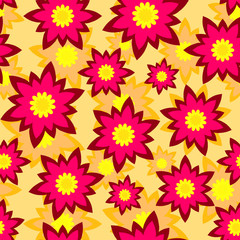 Fototapeta na wymiar Yellow seamless pattern with red flowers