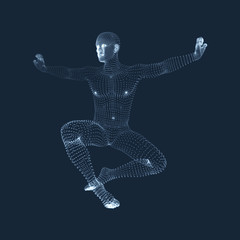 Man is Posing and Dancing. Silhouette of a Dancer. A Dancer Performs Acrobatic Elements. Sports Сoncept. 3D Model of Man. Human Body. Sport Symbol. Design Element. Vector Illustration.