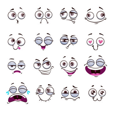 Funny cartoon comic faces on white background.