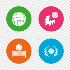 Volleyball and net icons. Winner laurel wreath.