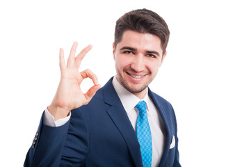 Cheerful young lawyer doing ok sign