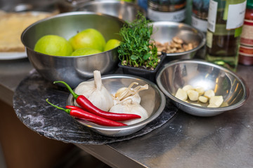 fresh chili, apples, garlic and nuts