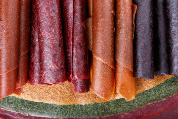 Colorful fruit leather rolls