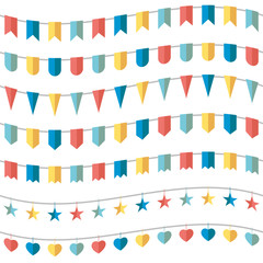 Colorful bunting and garland set vector illustration