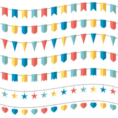 Obraz premium Colorful bunting and garland set vector illustration