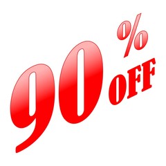 90% discount sale sign. Red on white background. Vector illustration.
