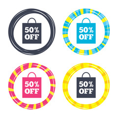 50 percent sale bag tag sign icon.