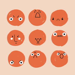 Set of hand drawn emoticons : Vector Illustration