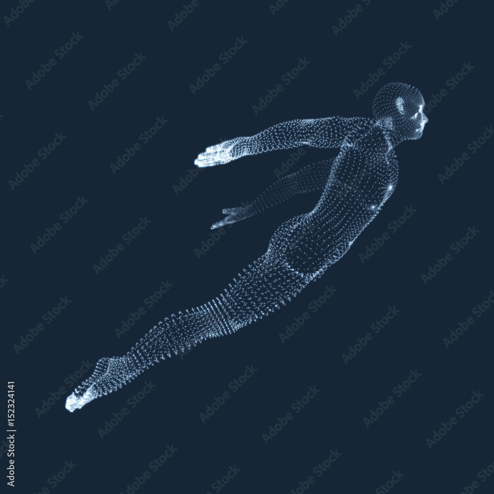 Wall mural hovering in air. man floating in the air. 3d model of man. human body. design element. vector illust