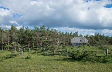 Fototapeta na wymiar Small country house in forest. Jurkalne, Latvia