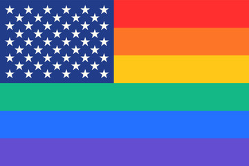 Poster of United States of America flag combination with rainbow flag of LGBT. Print for t-shirt of rainbow USA flag with stars on blue background. Vector Illustration