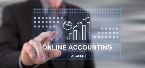 Man touching an online accounting concept on a touch screen