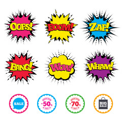 Sale speech bubble icon. Big sale shopping bag.