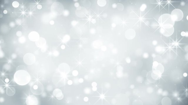 White holiday glitter lights and stars falling. Computer generated abstract motion background. Seamless loop animation 4k (4096x2304)
