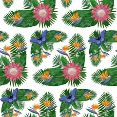 Plexiglas foto achterwand Tropical Seamless Pattern with Protea © kronalux