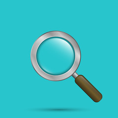 Magnifying glass vector illustration isolated on blue.