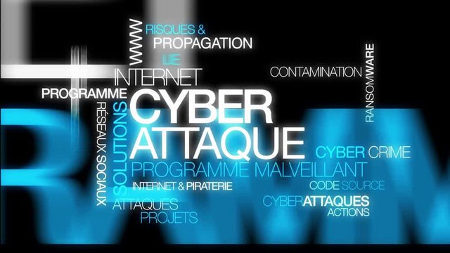 Cyberattaque cyber sécurité cyberchaos attaque programme virus hack informatique danger hacker nuage de mots animation texte